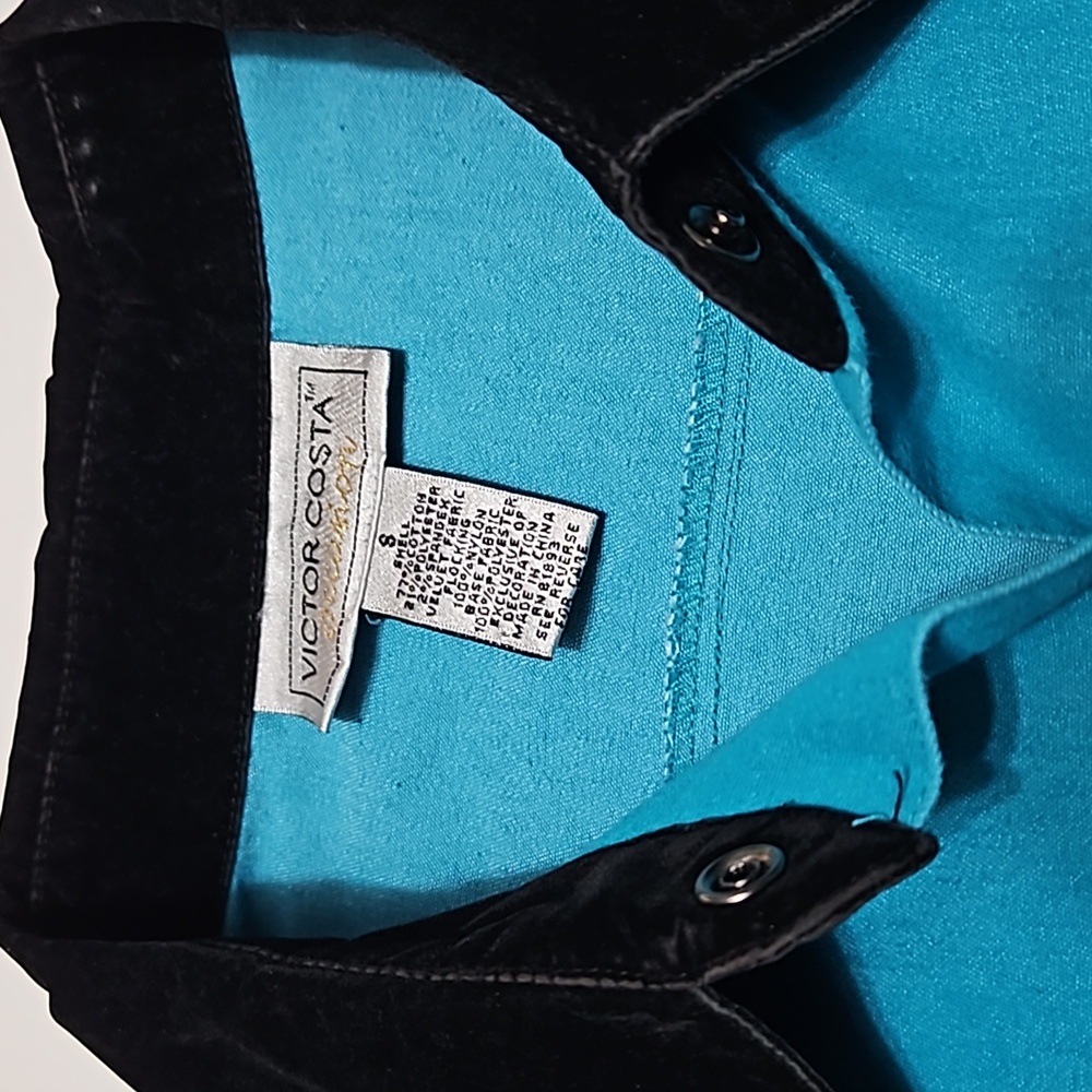 Victor Costa Occsn Western Snap Chambray Velvet Beaded Jacket Shirt Sze S #W-530 - Picture 8 of 13